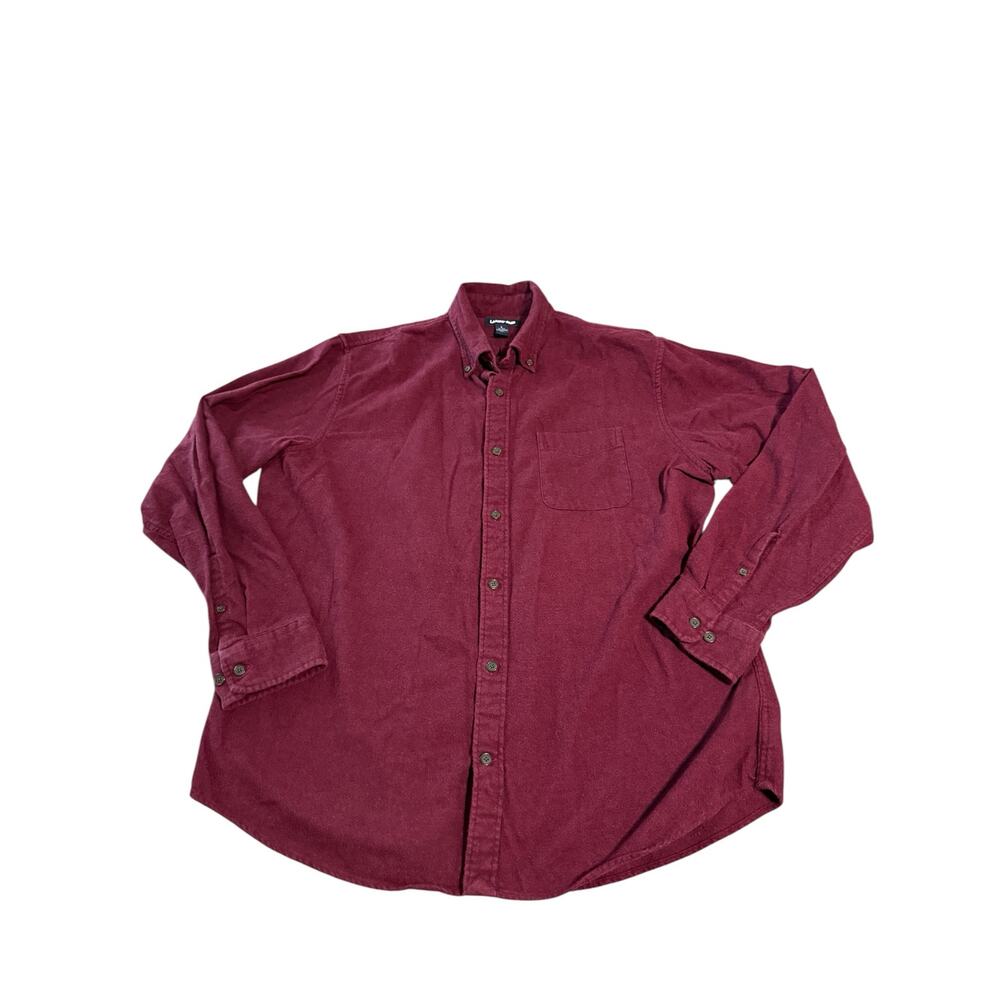 Lands' End‎ Men Size Large 16-16 1/2 Flannel Button Shirt Burgundy Long Sleeve